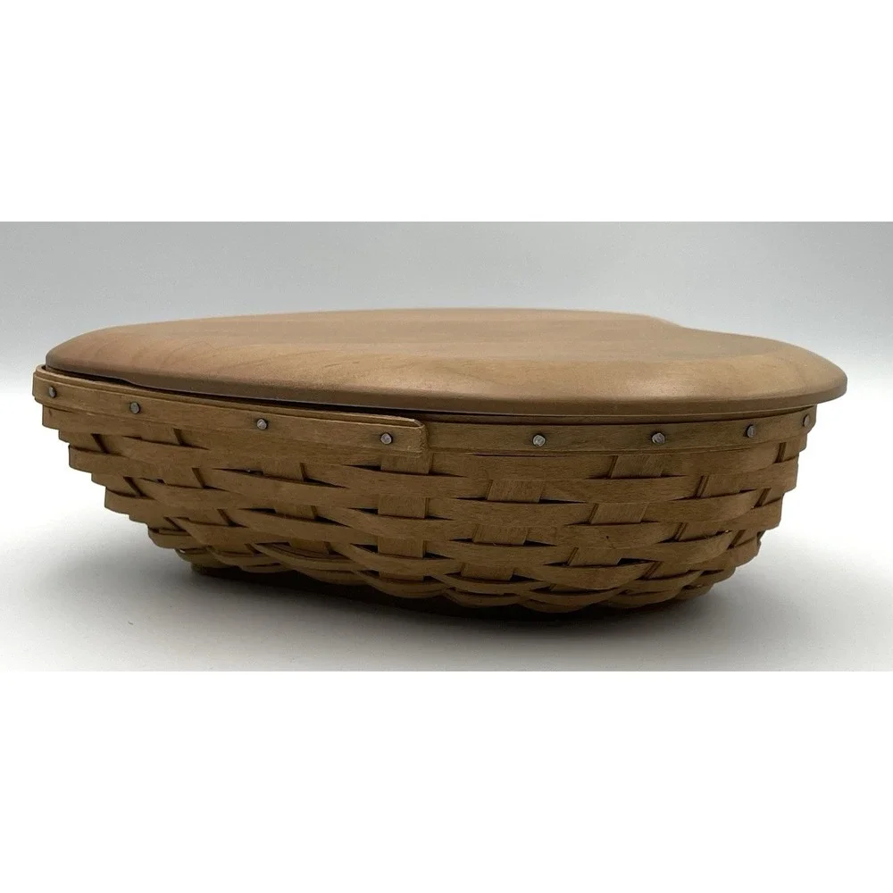 Vintage 2004 Longaberger Heart Basket Set With Lid & Protector Woodcrafts USA